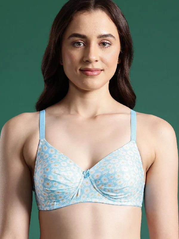 Leading Lady Women's Printed Lightly Padded Women T-Shirt Bra Sky Blue BRA-4066-1