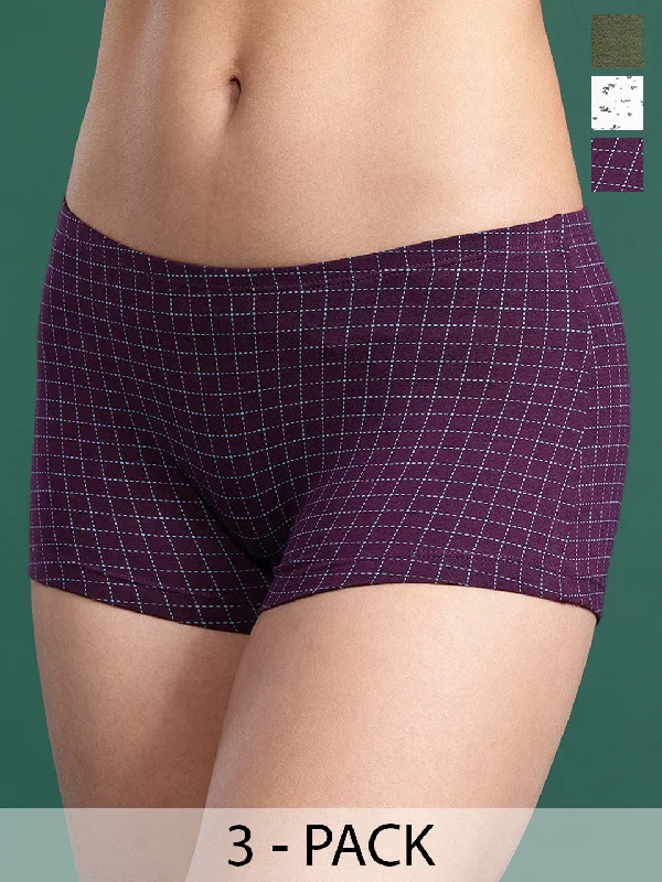 LEADING LADY Women’s Printed Mid-Rise BoyShort Brief Pack Of 3 | JOY-PR-29-3 |