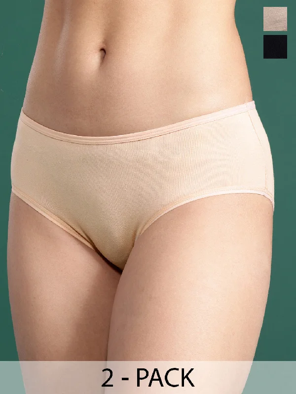 LEADING LADY Women’s Solid Pack of 2 Mid-Rise Hipster Briefs | PN3458-BK-SKN-2 |