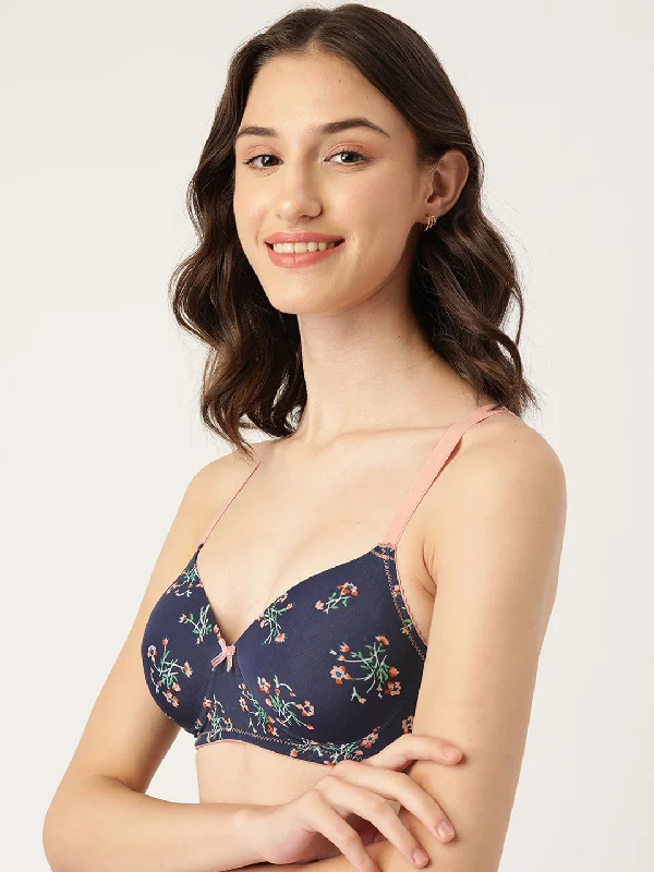 Leading Lady Women's Pack of 2 Solid & Printed T-Shirt Bra with Full Coverage and Non Wire [ BRA-4023-4062-2 ]