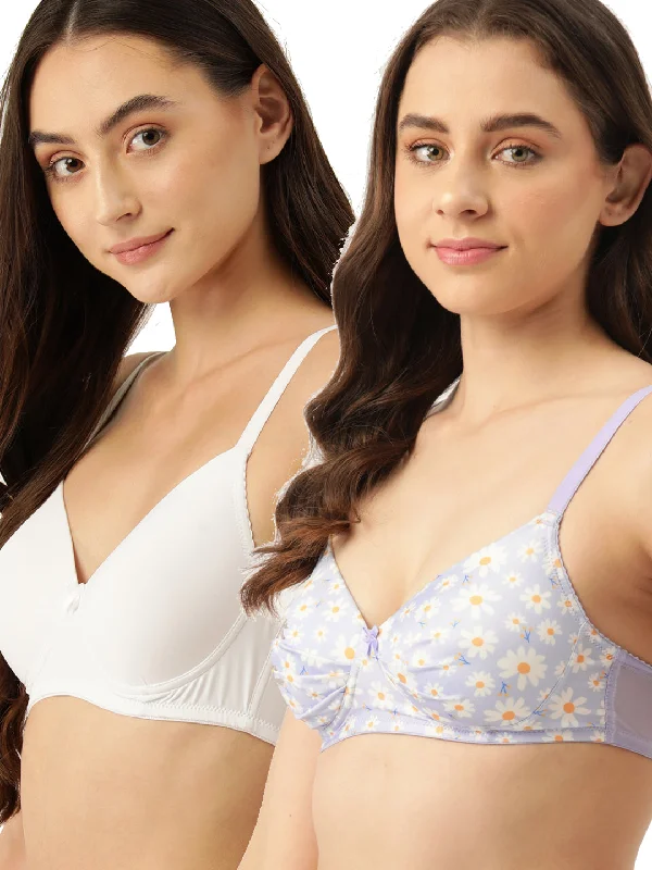 Leading Lady Women's Pack of 2 Solid & Printed T-Shirt Bra with Full Coverage and Non Wire [ BRA-4075-4056-2 ]