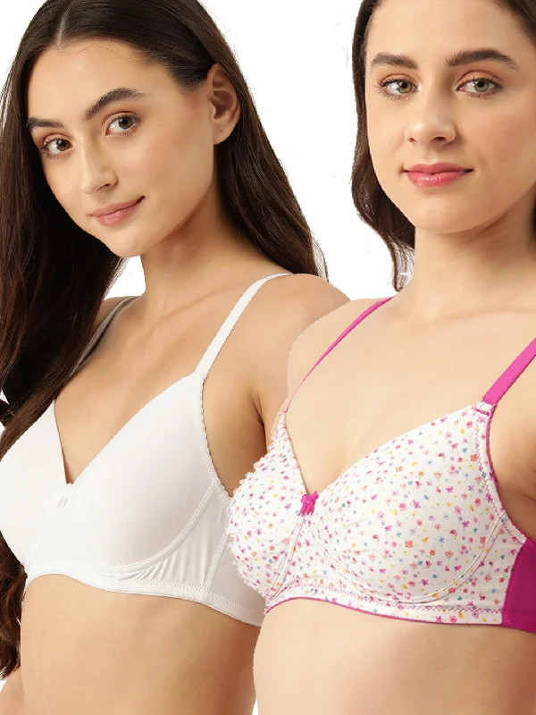 Leading Lady Women's Pack of 2 Solid & Printed T-Shirt Bra with Full Coverage and Non Wire [ BRA-4077-4056-2 ]