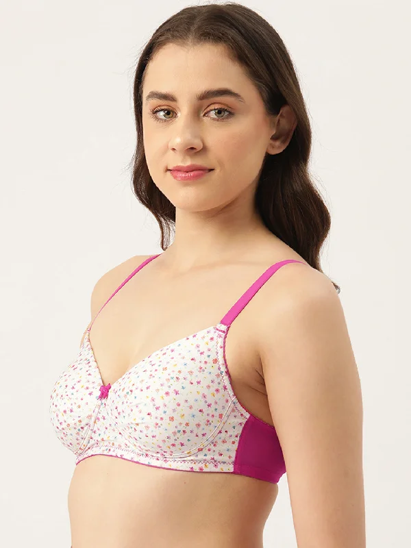 Leading Lady Women's Pack of 2 Solid & Printed T-Shirt Bra with Full Coverage and Non Wire [ BRA-4077-4056-2 ]