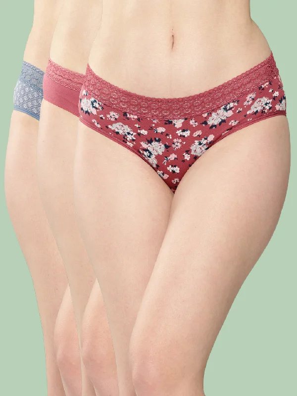 Leading Lady Women's Printed Mid Rise Hipster Lace Brief | PR-HP-LACE-02-3 |