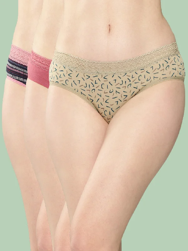 Leading Lady Women's Printed Mid Rise Hipster Lace Brief | PR-HP-LACE-03-3|