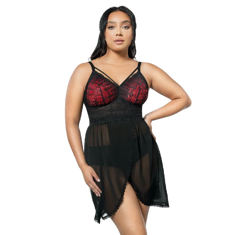 Mia Lace Wire-Free Lace Chemise - Black