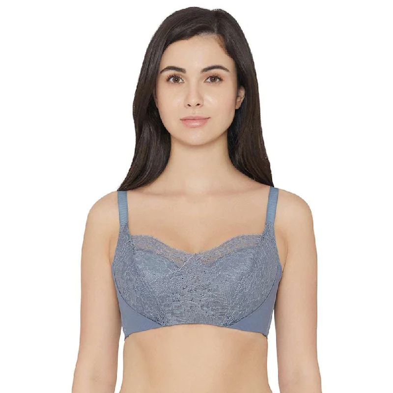 Moselle Padded Wired Full Cup Bridal Wear Full coverage Lace Bra - Blue