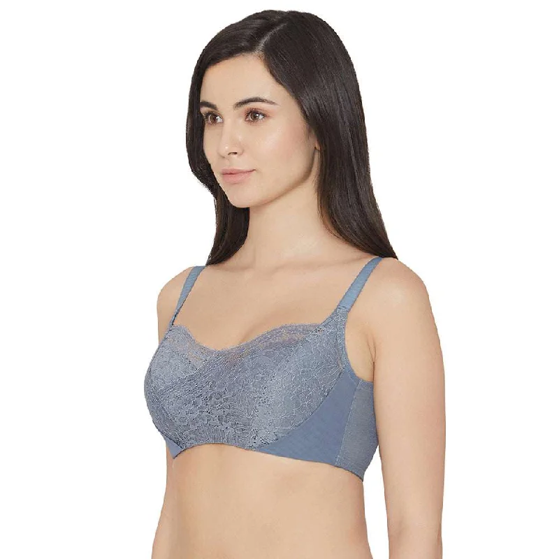 Moselle Padded Wired Full Cup Bridal Wear Full coverage Lace Bra - Blue