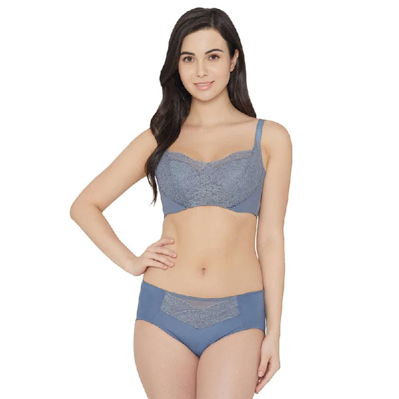 Moselle Padded Wired Full Cup Bridal Wear Full coverage Lace Bra - Blue