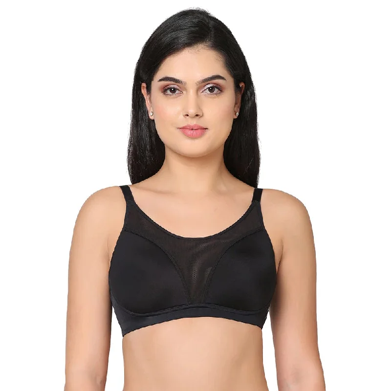 Motion Wear Sports Padded Non-wired Racer Back High Intensity Full coverage Sports Bra - Black