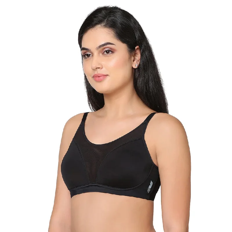 Motion Wear Sports Padded Non-wired Racer Back High Intensity Full coverage Sports Bra - Black