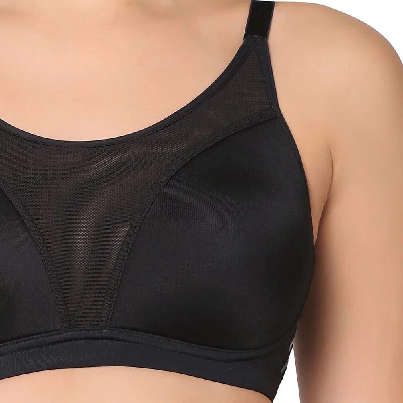 Motion Wear Sports Padded Non-wired Racer Back High Intensity Full coverage Sports Bra - Black