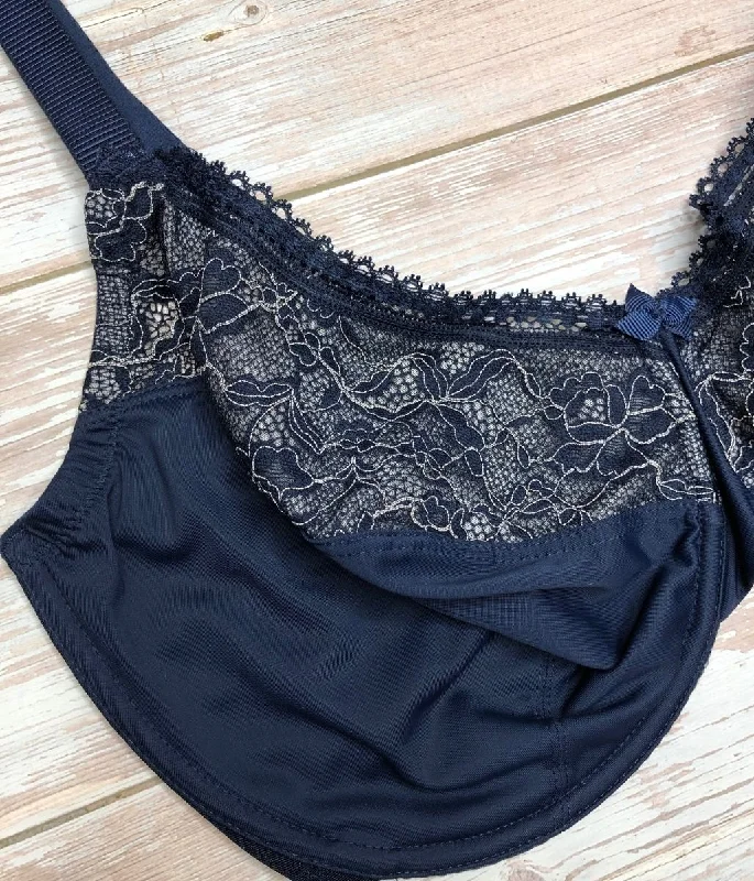 Navy Lace Trim Minimiser Bra