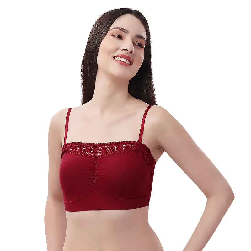 Non Wired Micro Modal Stretch Lacy Bandeau Bra with Removable Pads and Detachable Straps SC-11