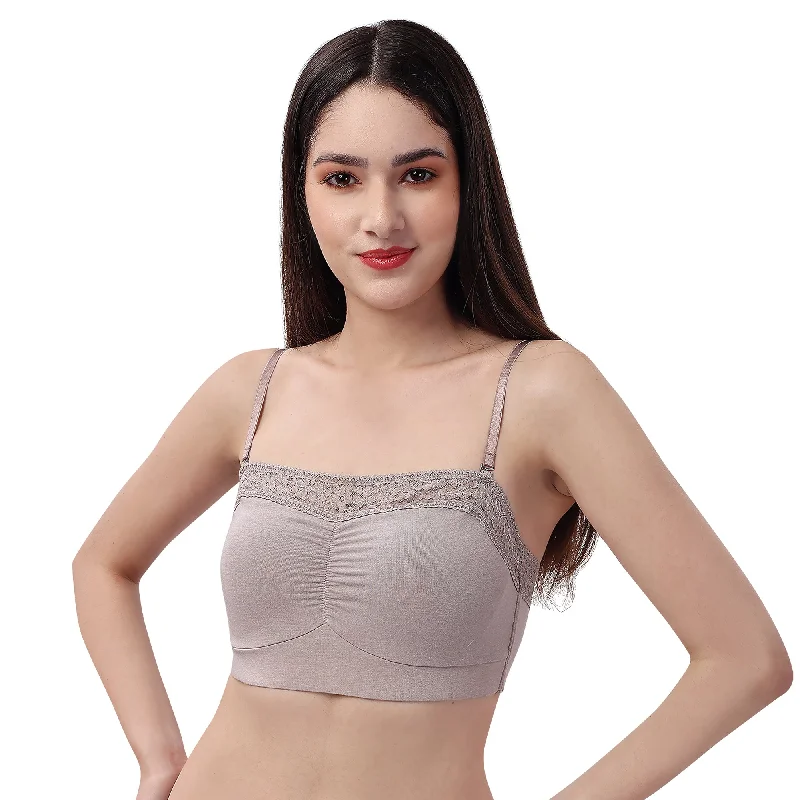 Non Wired Micro Modal Stretch Lacy Bandeau Bra with Removable Pads and Detachable Straps SC-11