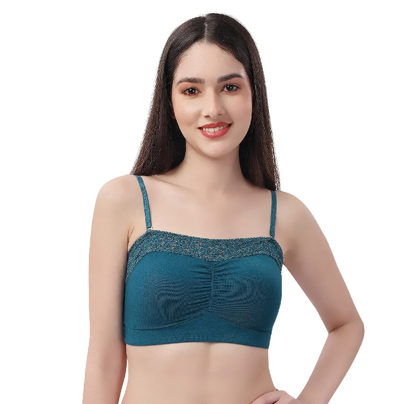 Non Wired Micro Modal Stretch Lacy Bandeau Bra with Removable Pads and Detachable Straps SC-11