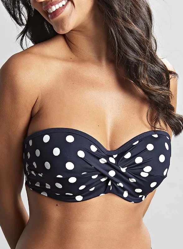 Panache Swimwear: Anya Riva Spot Twist Bandeau Bikini Top Navy Vanilla