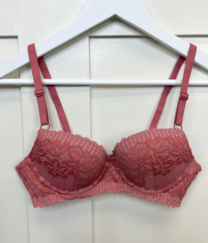 Pink Delicate Lace Padded Wired Bra