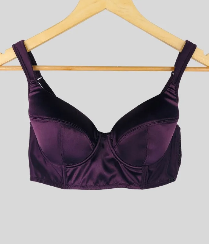 Purple Satin Longline Bustier Bra