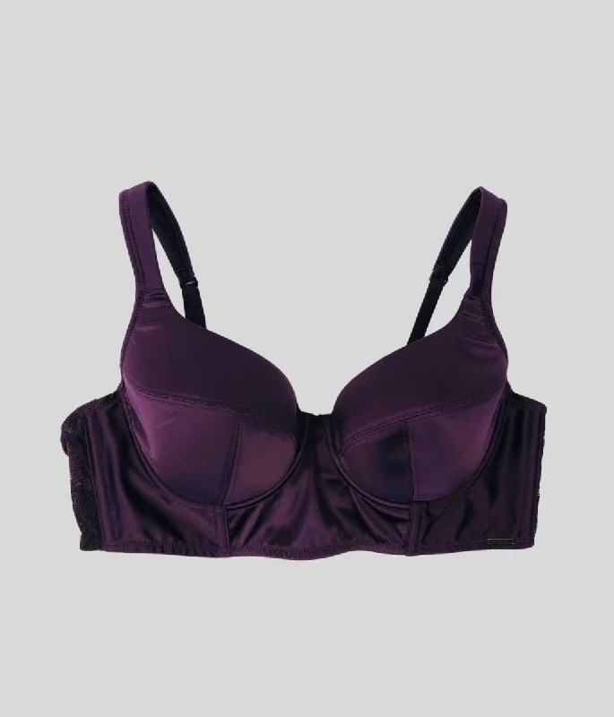 Purple Satin Longline Bustier Bra