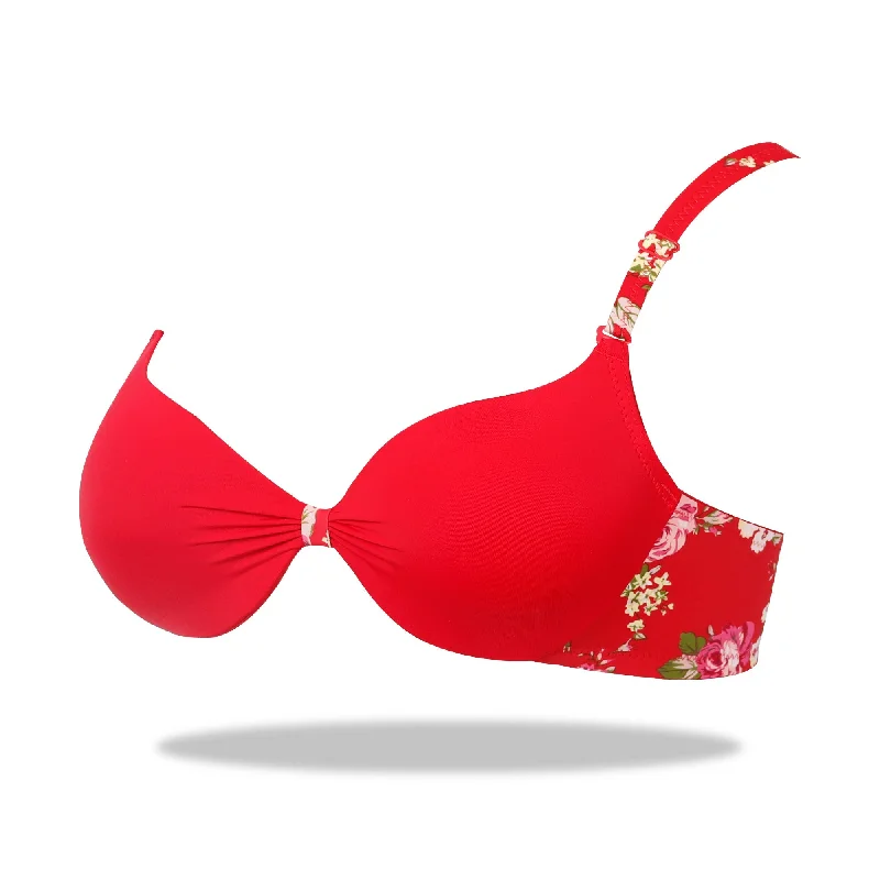 Red Padded Printed Floral Essence with Stretchable Straps