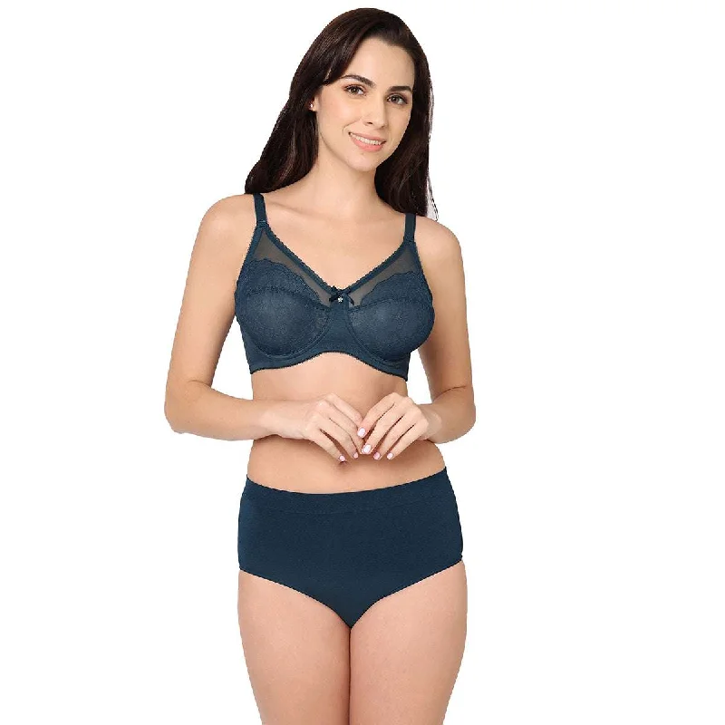 Retro Chic Non-Padded Wired Full Coverage Full Cup Bra - Blue