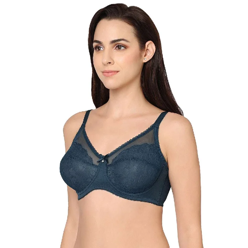 Retro Chic Non-Padded Wired Full Coverage Full Cup Bra - Blue