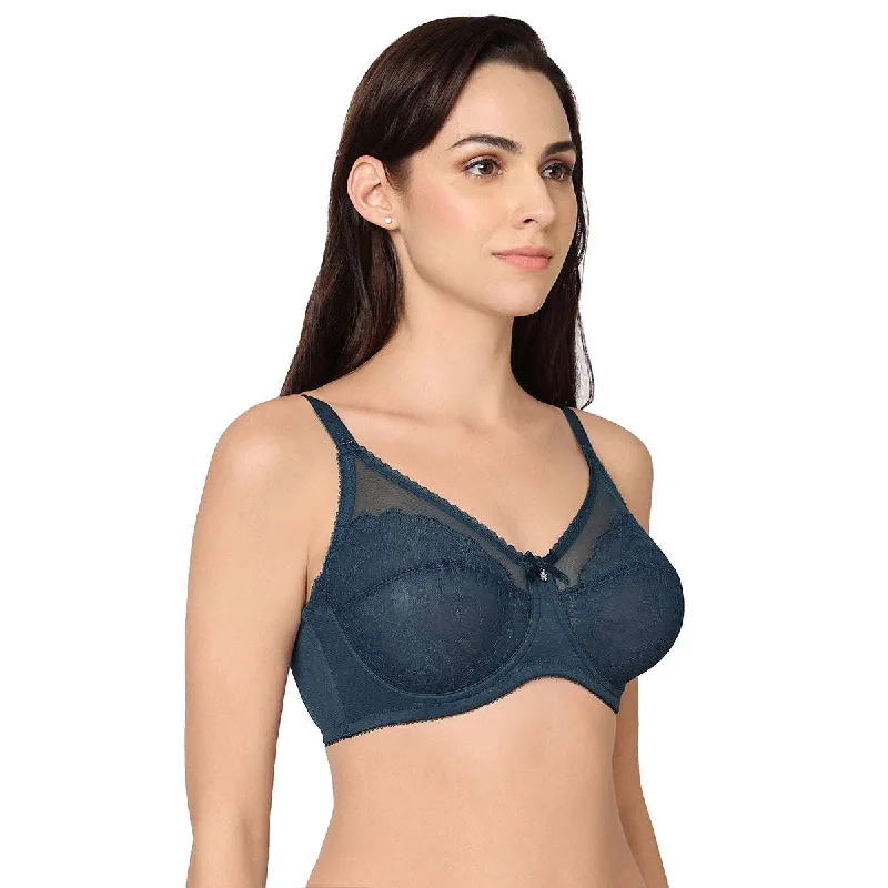 Retro Chic Non-Padded Wired Full Coverage Full Cup Bra - Blue