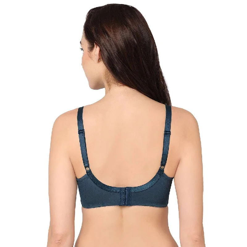 Retro Chic Non-Padded Wired Full Coverage Full Cup Bra - Blue