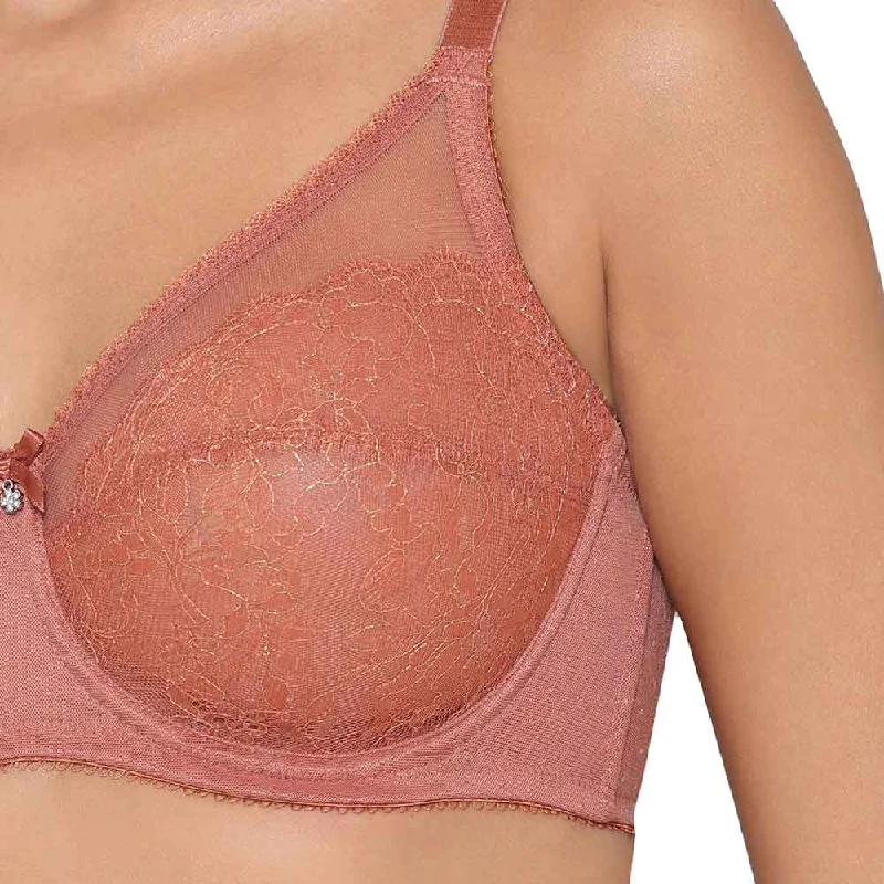 Retro Chic  Non Padded Wired Full Coverage Full Support Everyday Comfort  Bra - Red