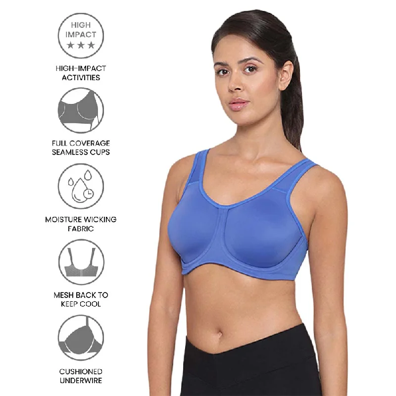 Sport Non Padded Wired Full Coverage Full Support High Intensity Sports  Bra - Blue