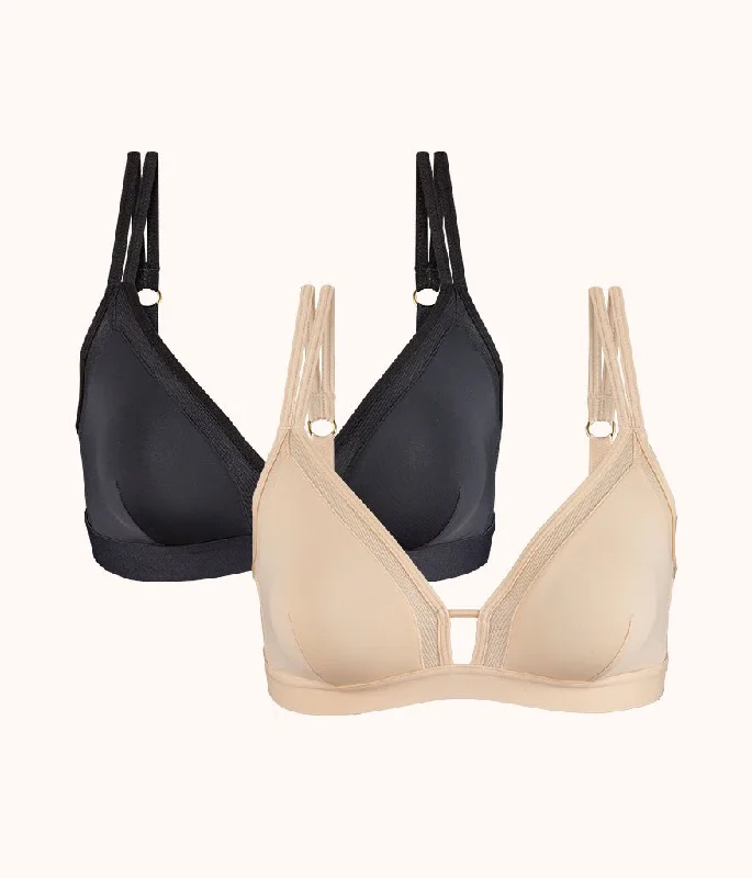 The Mesh Trim Padded Bra Bundle: Toasted Almond/Jet Black