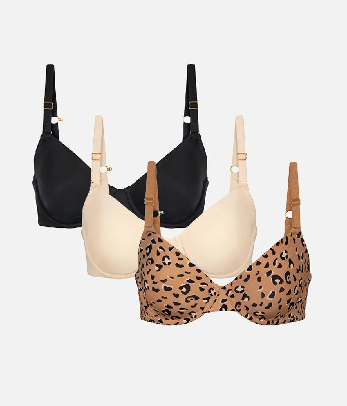 Unlined Bra Trio: Jet Black/Toasted Almond/Latte Leopard