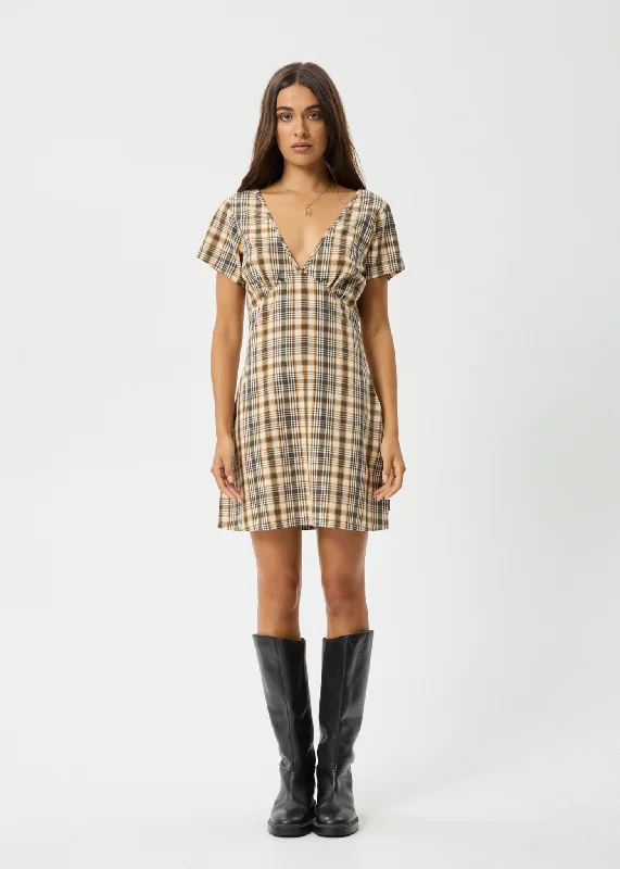 AFENDS Womens Check Out - Tea Dress - Moonbeam Check