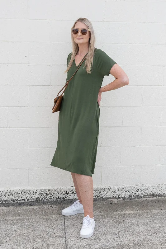 Betty Side Split Dress - Olive