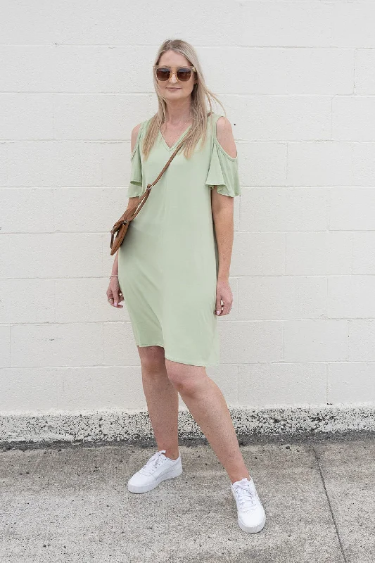 Cold Shoulder Kinsley Dress - Pistachio