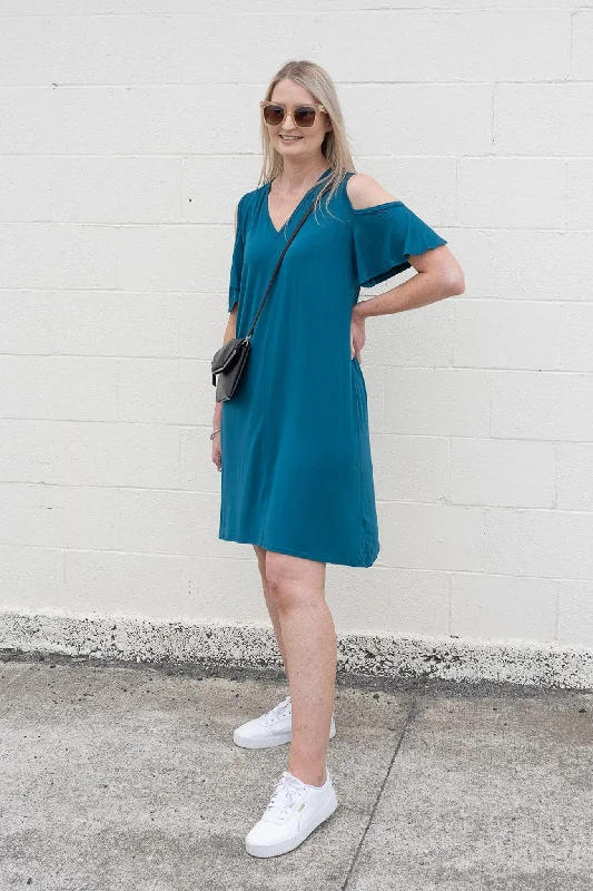 Cold Shoulder Kinsley Dress - Teal