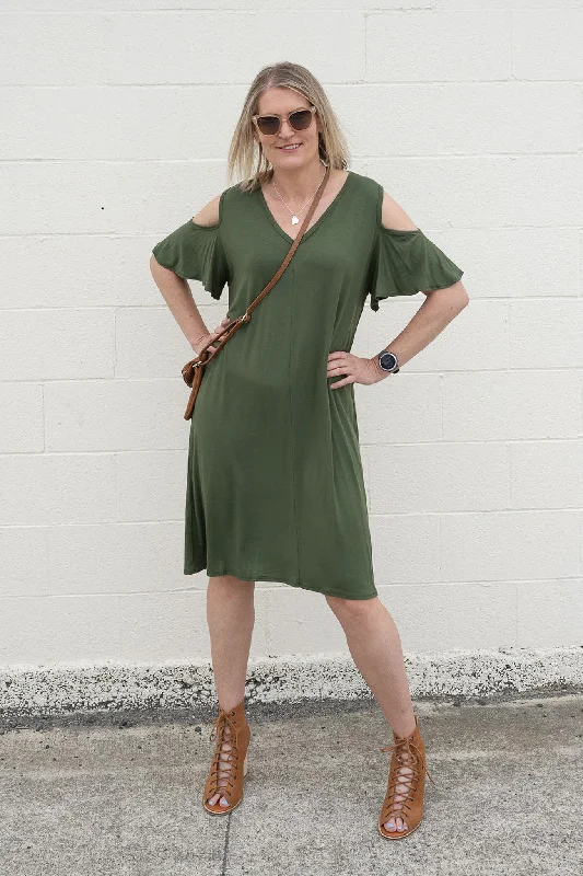 Cold Shoulder Kinsley Dress - Olive