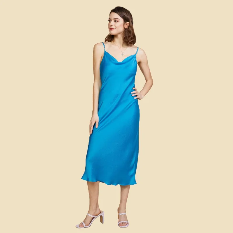 Cowl Neck Bias Dress (Azure Blue)