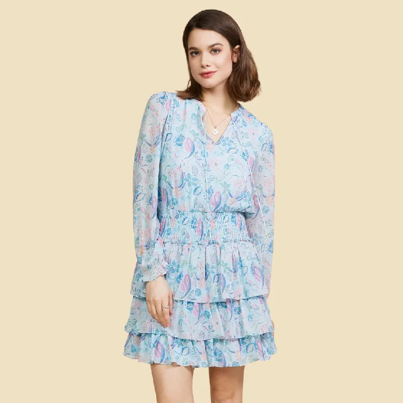 Paisley Print Smocked Dress (Dusty Blue)