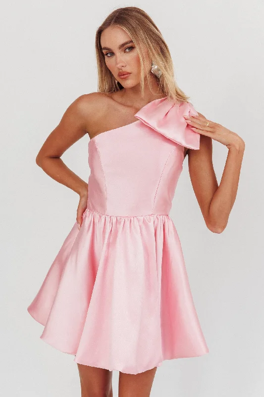 Athens Shoulder Bow Bubble Hem Mini Dress Blush