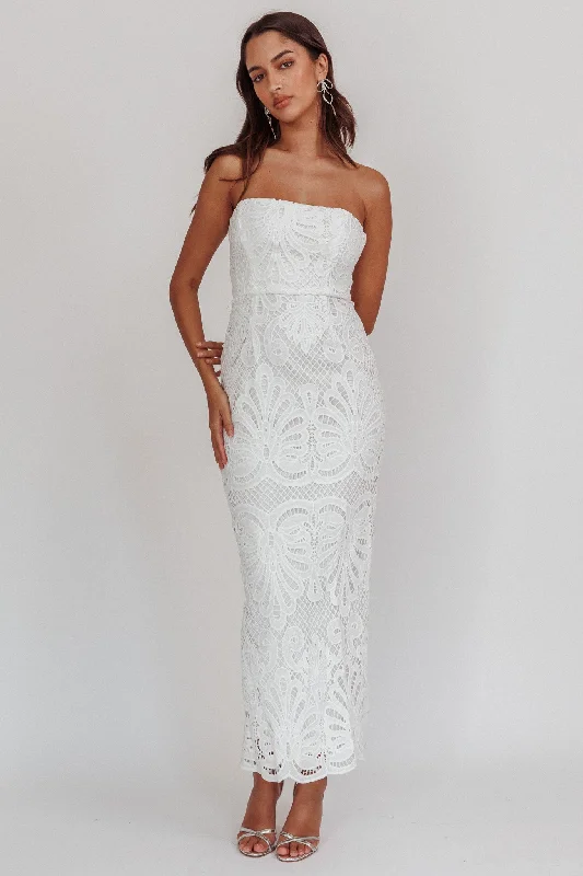 Bia Strapless Lace Embroidered Maxi Dress White