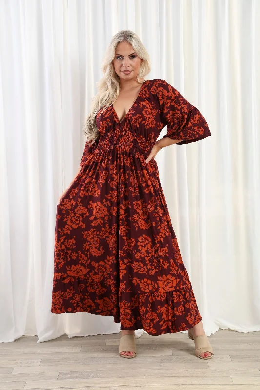 Demi shirred Midi dress Wine