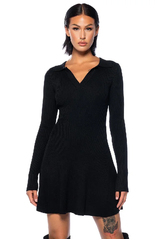 ELLA SWEATER KNIT COLLARED MINI DRESS