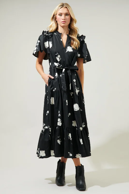 Fleur Noir Escondido Tiered Shift Midi Dress