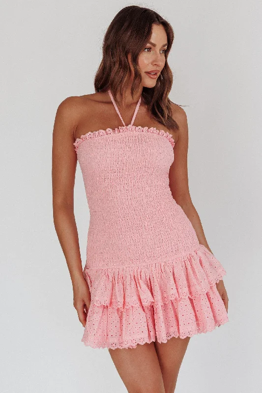 Franni Shirred Drop Waist Mini Dress Pink