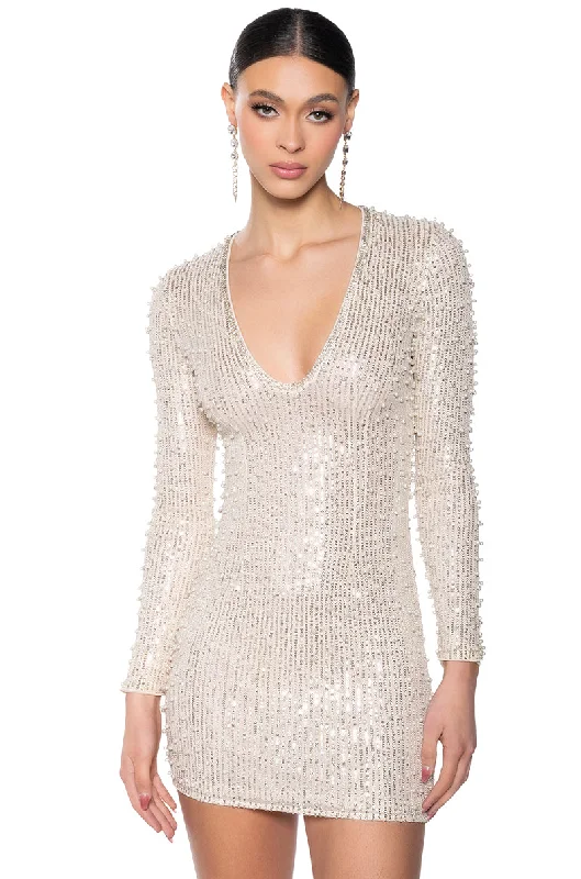 HIGH COMMODITY PEARL DETAIL MINI DRESS