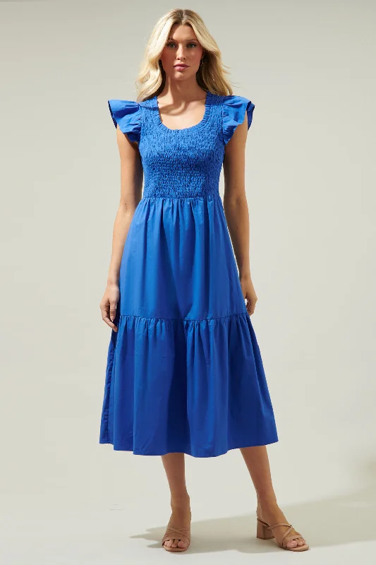 Ingrid Poplin Smocked Tiered Midi Dress