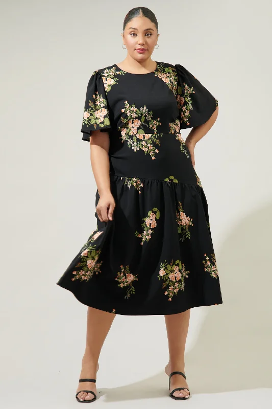 Jasleen Floral Bruna Drop Waist Midi Dress Curve