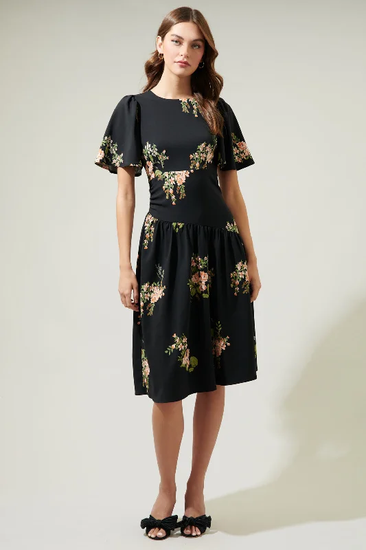 Jasleen Floral Bruna Drop Waist Midi Dress